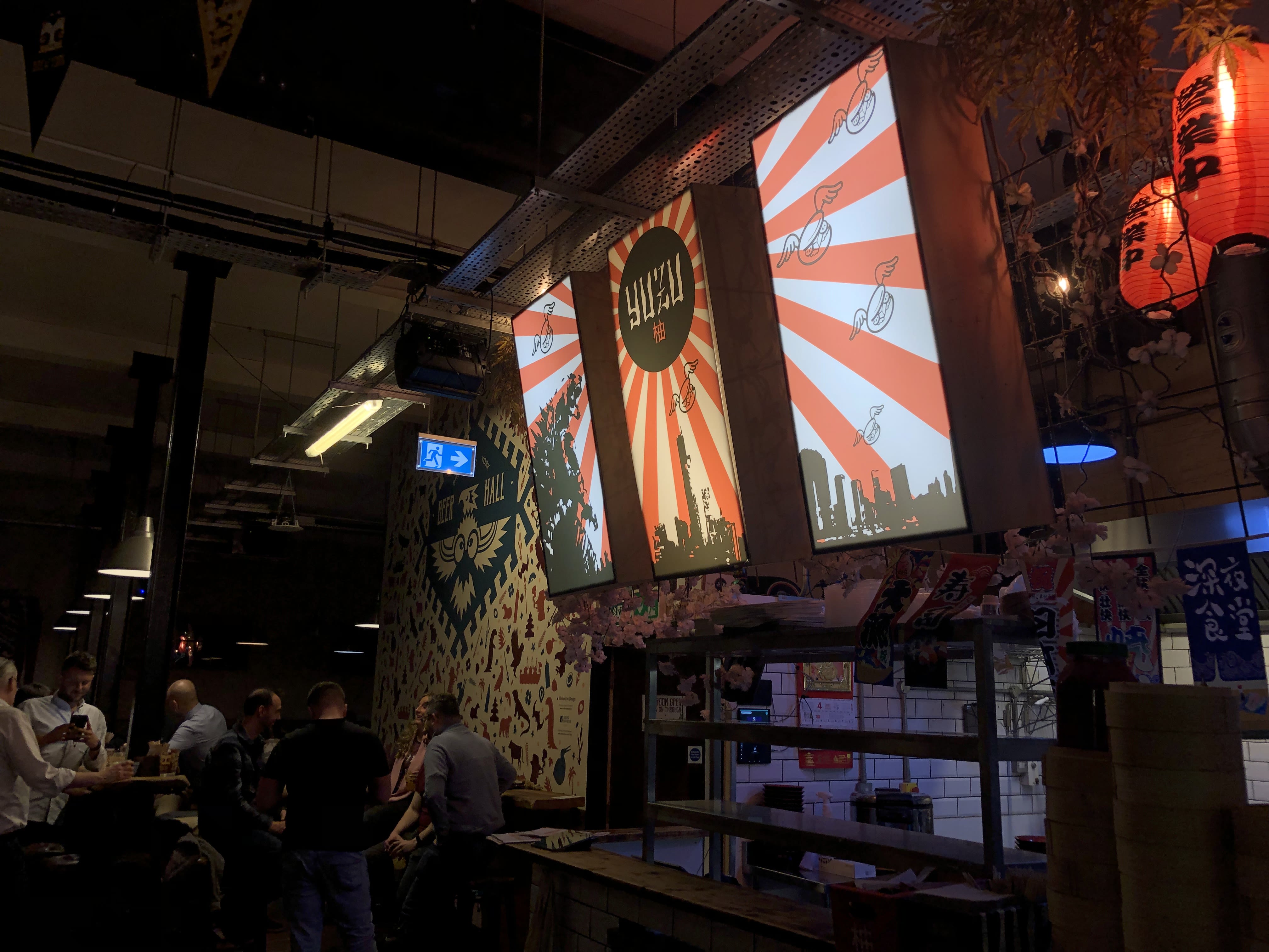 Japanese style decorations in Brew York Beer Hall